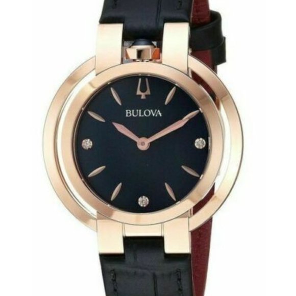 Bulova Diamond Quartz Black Strap 35mm Watch